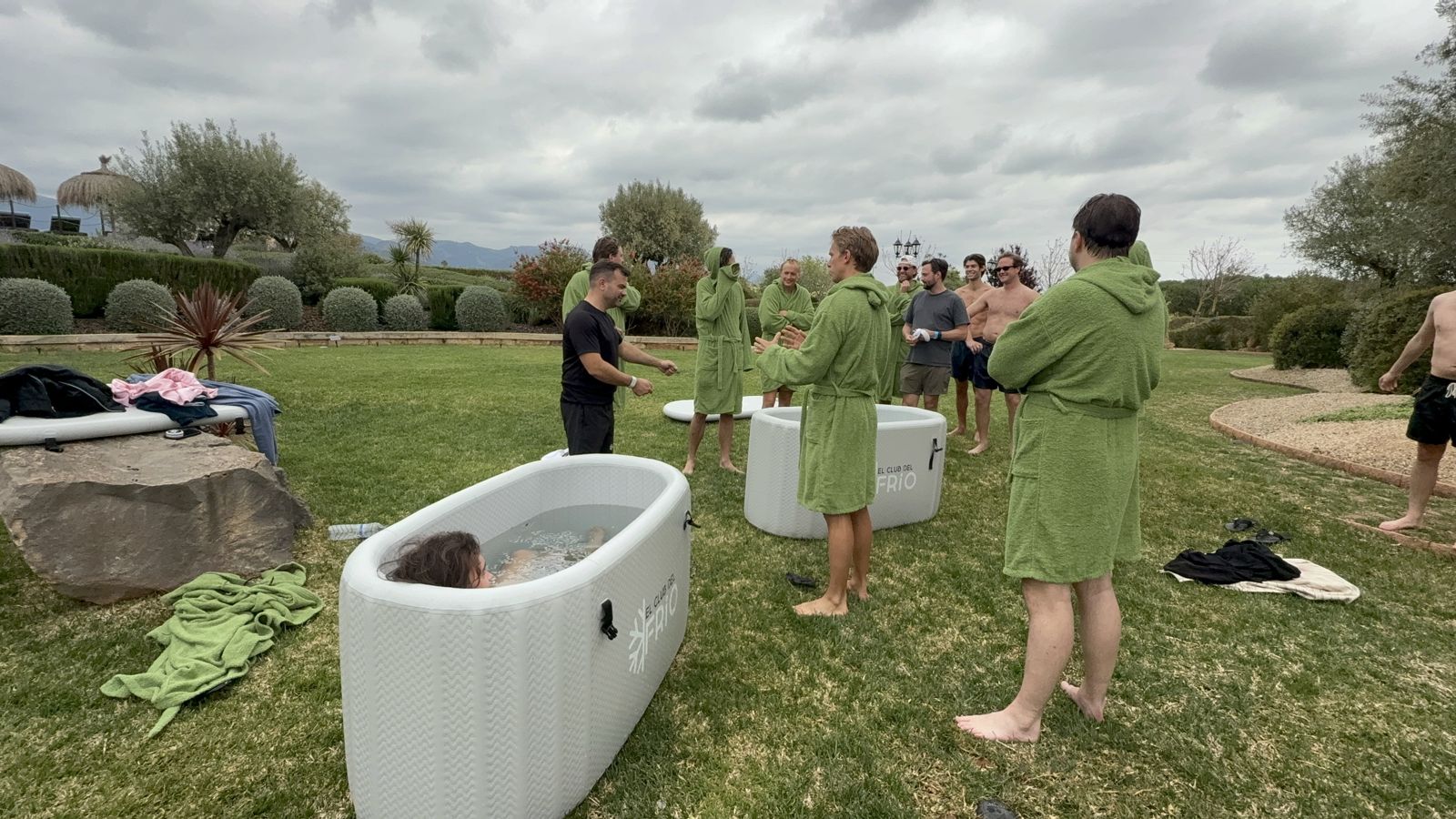 Group cold exposure session at a wellness retreat